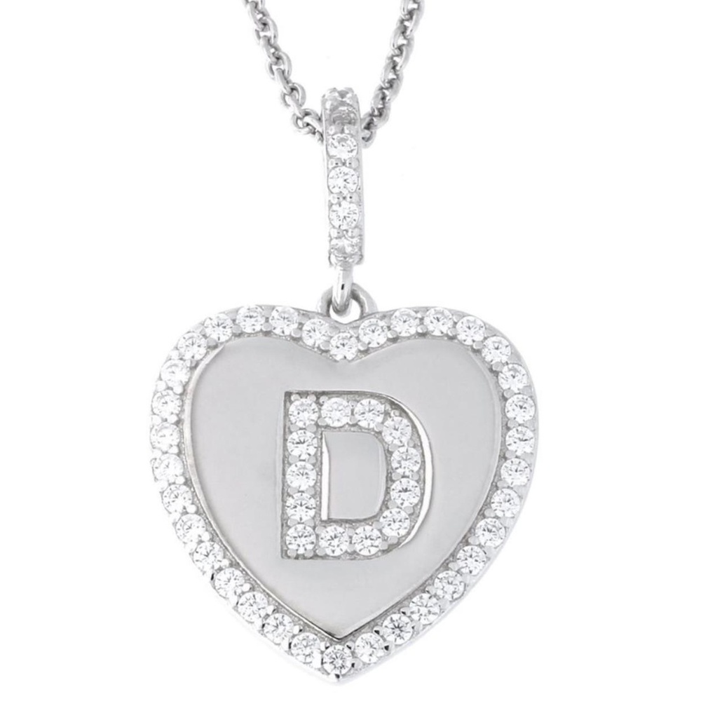 Letter D Initial Heart CZ Pendant Sterling Silver